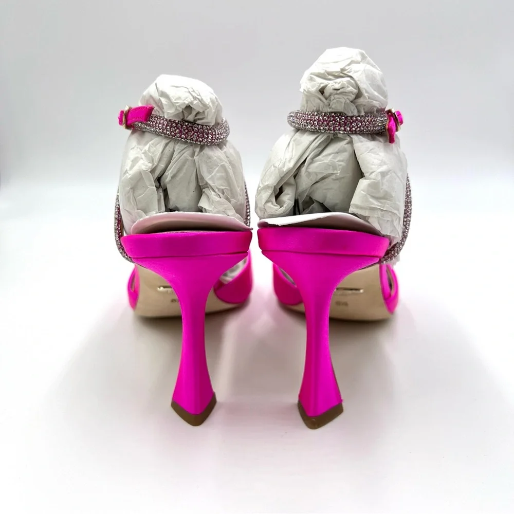 Badgley Mischka Size 5.5 Kamilah Hot Pink Jeweled Point Toe‎ Heels Pumps Shoes